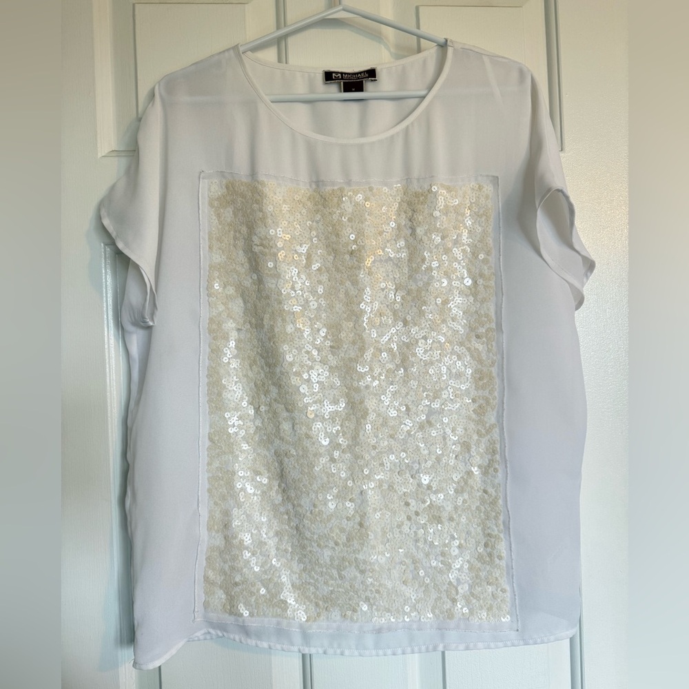 Michael Kors Blouse - White with Cream Sequins - Women’s size medium